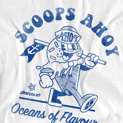 White - Side - Stranger Things Mens Scoops Ahoy Retro T-Shirt
