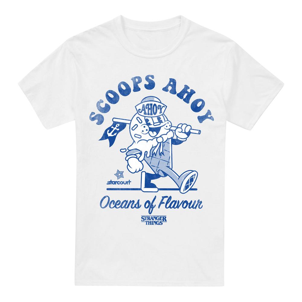 White - Front - Stranger Things Mens Scoops Ahoy Retro T-Shirt