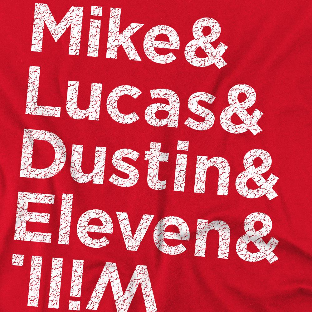 Red - Side - Stranger Things Mens Mike Lucas Dustin Eleven Will Names T-Shirt