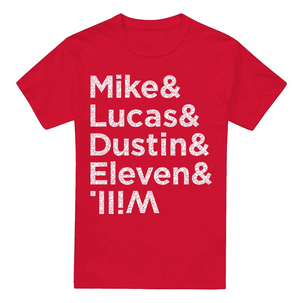 Red - Front - Stranger Things Mens Mike Lucas Dustin Eleven Will Names T-Shirt