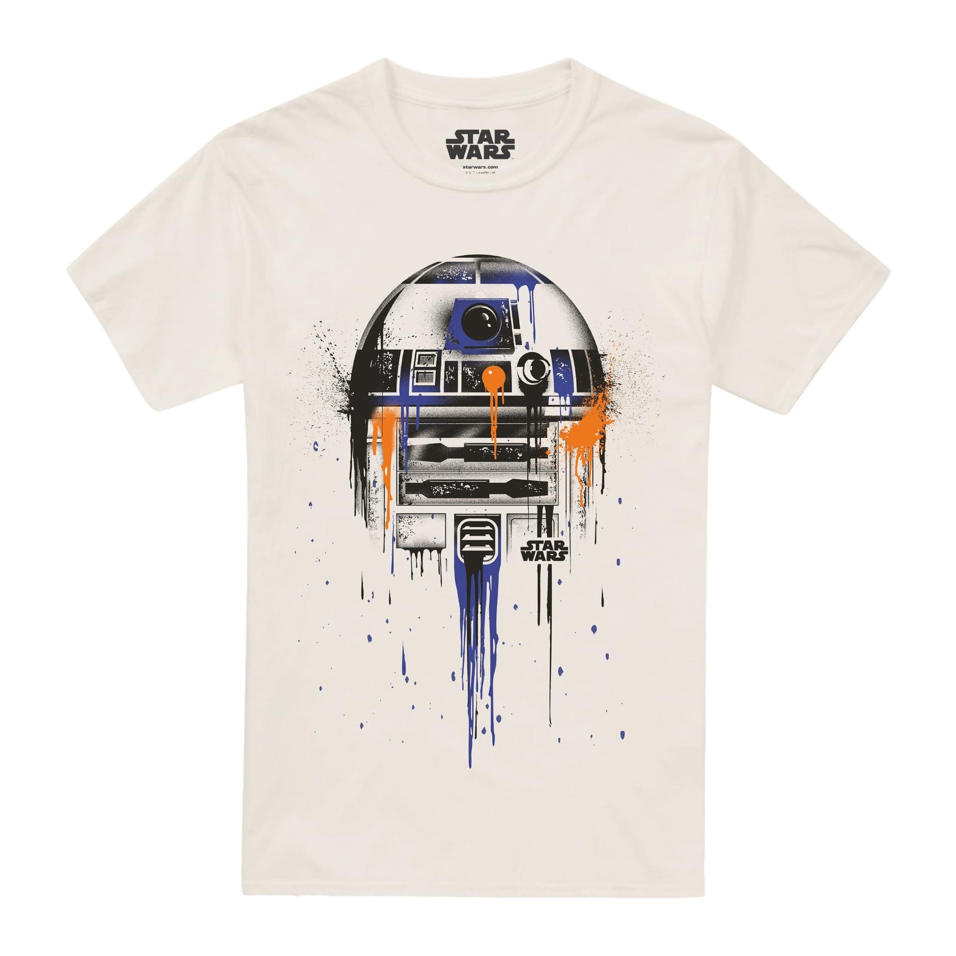 Natural - Front - Star Wars Mens R2-D2 Paint Drip T-Shirt