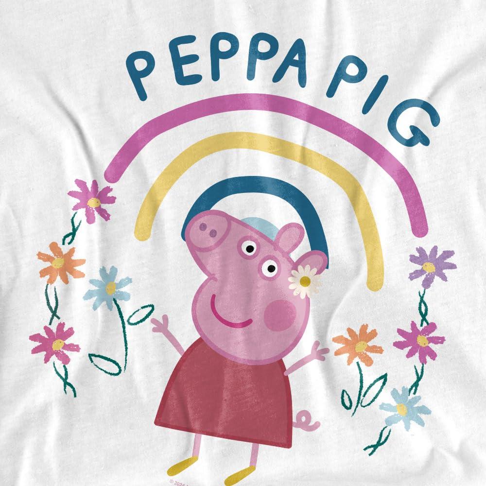 White - Side - Peppa Pig Childrens-Kids Floral Rainbow T-Shirt