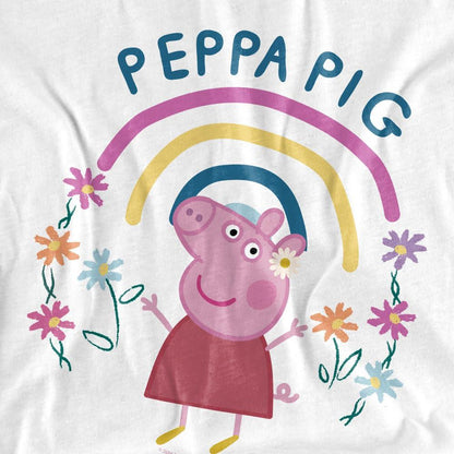 White - Side - Peppa Pig Childrens-Kids Floral Rainbow T-Shirt