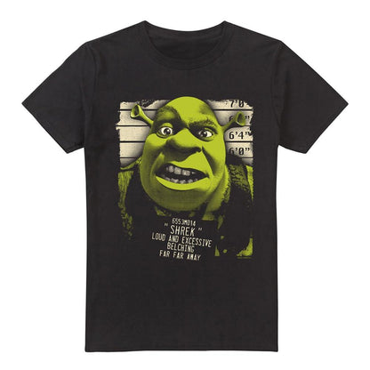 Black - Front - Shrek Mens Ogre Mugshot T-Shirt