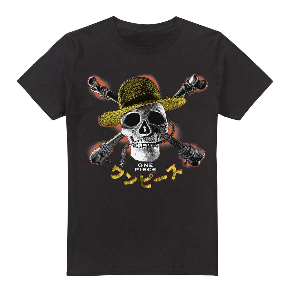 Black - Front - One Piece Mens Straw Hat Jolly Roger T-Shirt