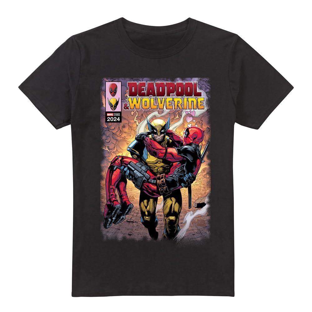 Black - Front - Deadpool & Wolverine Mens Wolverine Saves Deadpool Comic T-Shirt