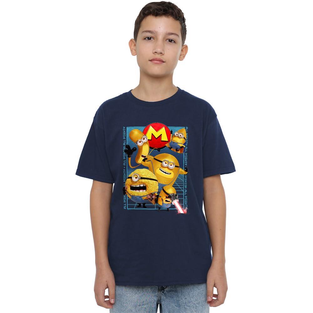 Navy - Side - Despicable Me 4 Childrens-Kids Mega Minions Grid T-Shirt
