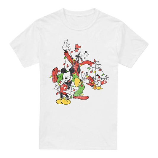 White - Front - Disney Mens Mickey & Friends Fairy Lights Christmas T-Shirt