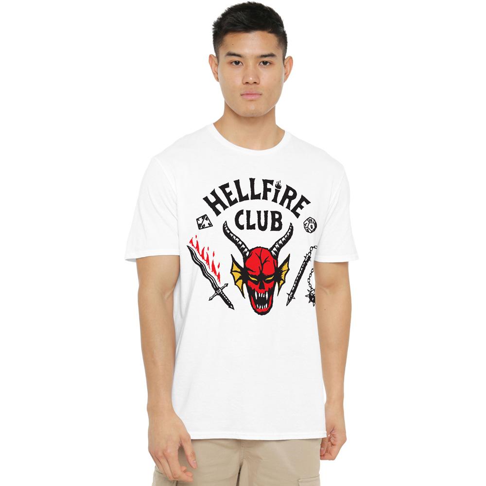 White - Side - Stranger Things Mens Hellfire Club T-Shirt