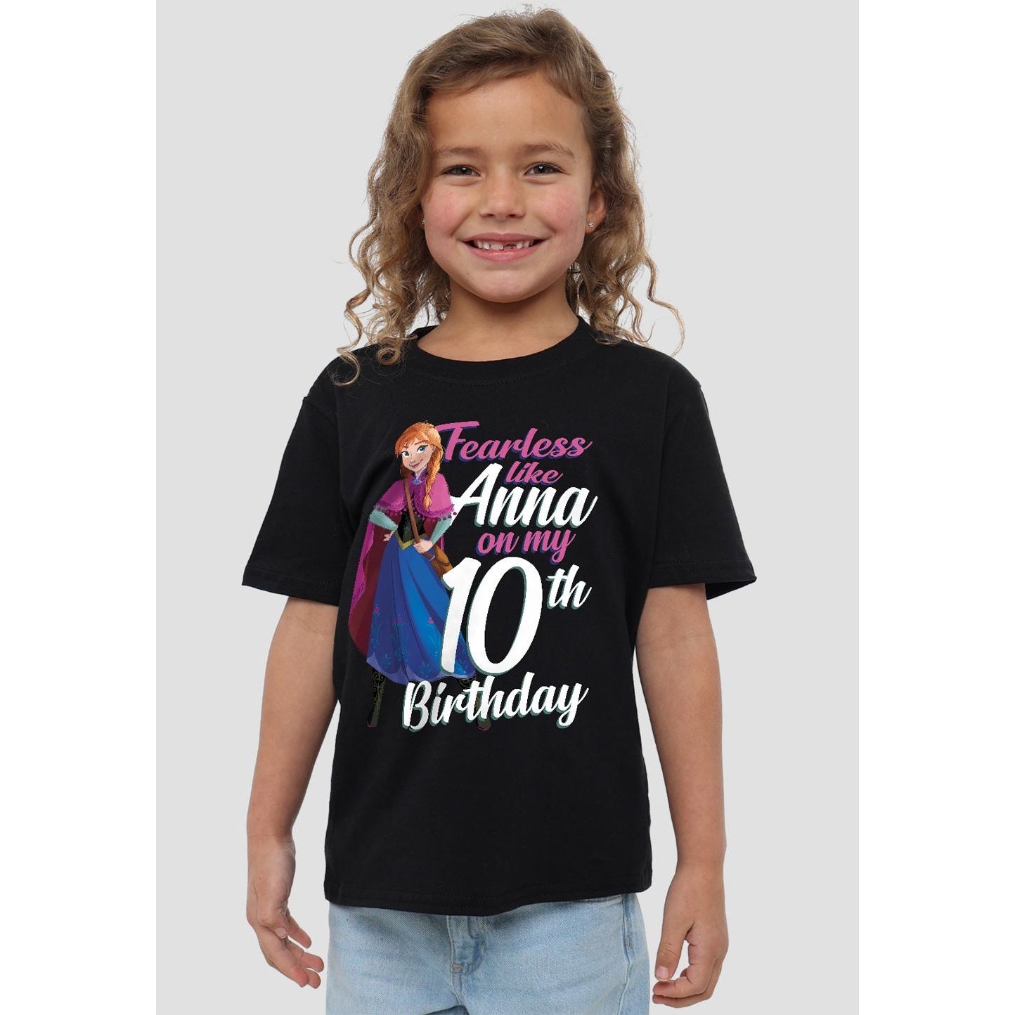 Black - Back - Frozen Childrens-Kids Fearless Like Anna 10th Birthday T-Shirt