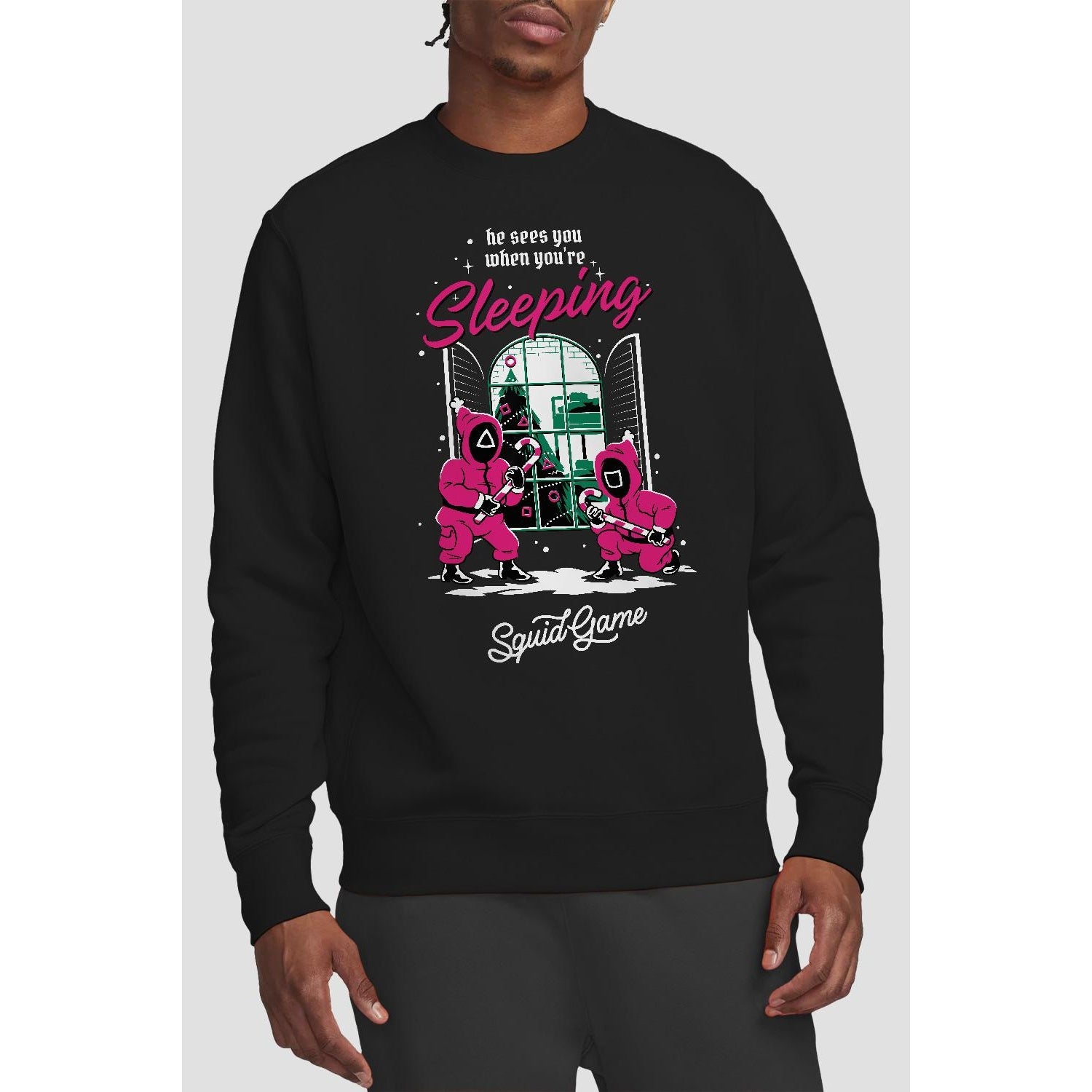 Black - Back - Squid Game Unisex Adult He Sees You When You´re Sleeping Sweatshirt