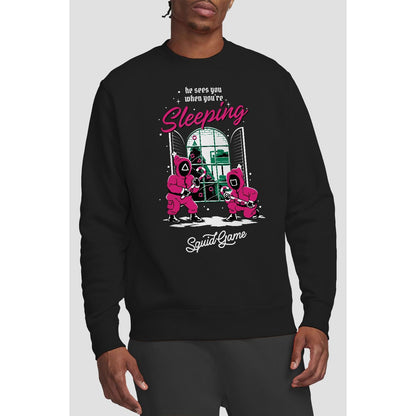Black - Back - Squid Game Unisex Adult He Sees You When You´re Sleeping Sweatshirt