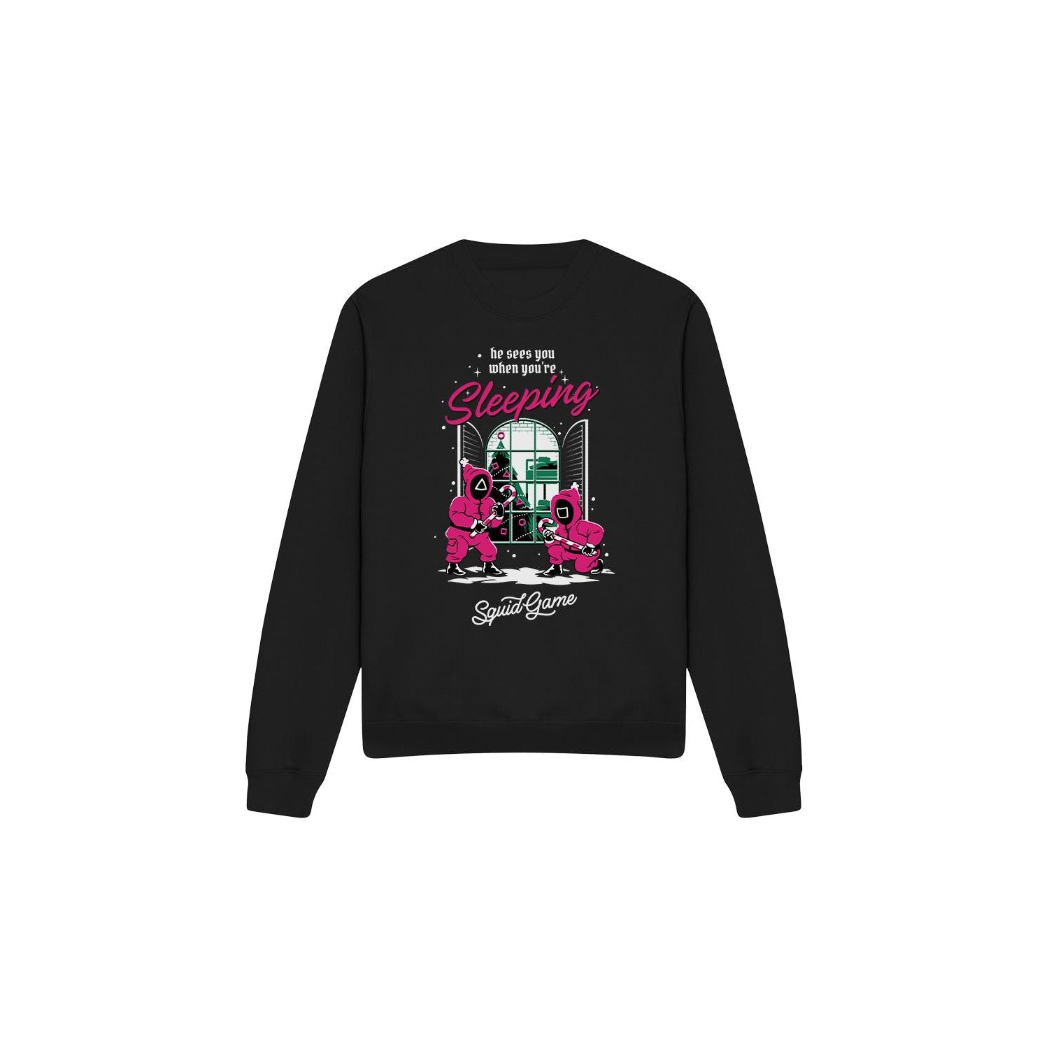Black - Front - Squid Game Unisex Adult He Sees You When You´re Sleeping Sweatshirt