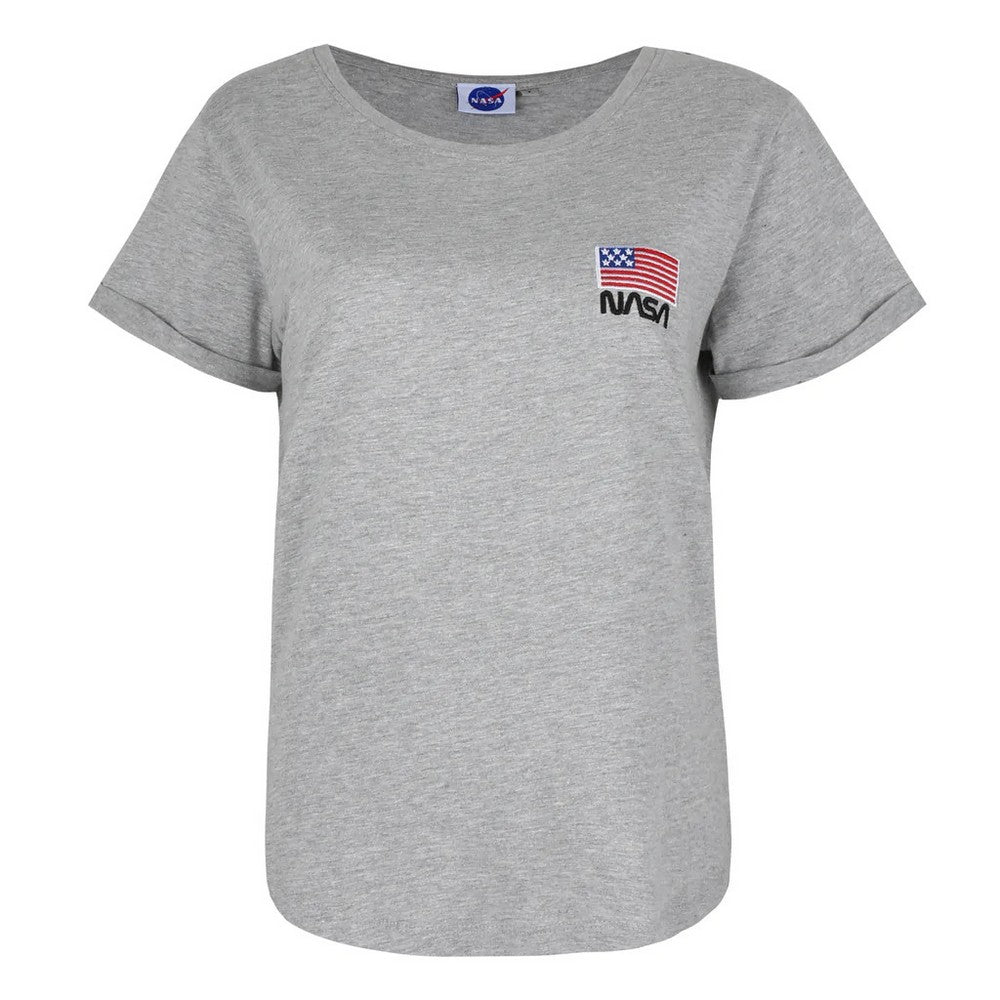 Sports Grey - Front - NASA Womens-Ladies Flag T-Shirt