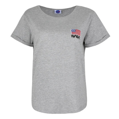 Sports Grey - Front - NASA Womens-Ladies Flag T-Shirt