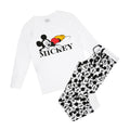 White-Black - Front - Disney Womens-Ladies Snooze Mickey Mouse Long Pyjama Set