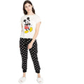 Cream-Black-White - Side - Disney Womens-Ladies Timeless Mickey Mouse Long Pyjama Set