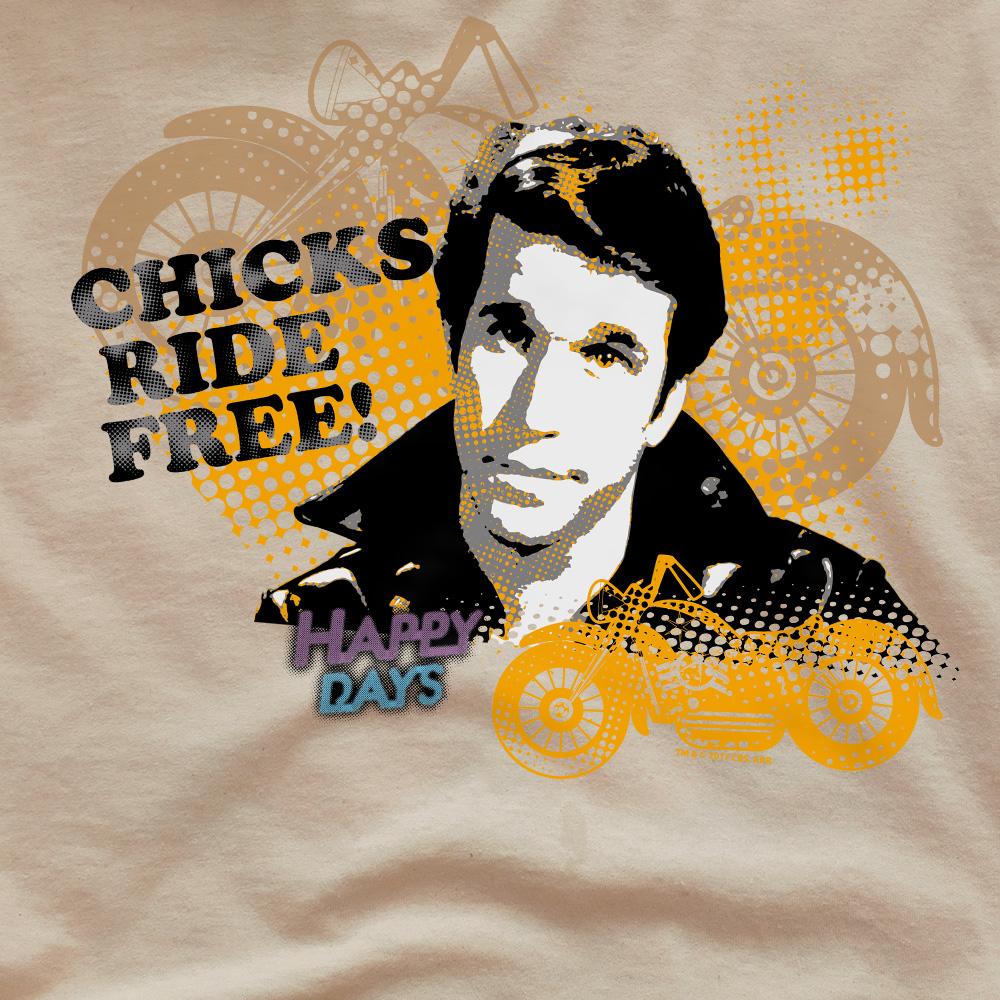 Sand - Pack Shot - Happy Days Mens Chicks Ride Free T-Shirt