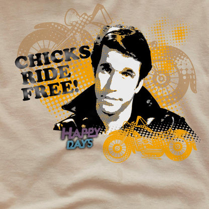 Sand - Pack Shot - Happy Days Mens Chicks Ride Free T-Shirt
