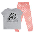 Grey-Pink - Front - Disney Womens-Ladies Mickey & Minnie Mouse Long Pyjama Set