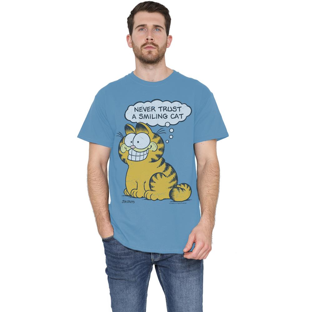 Carolina Blue - Side - Garfield Mens Smiling Cat T-Shirt