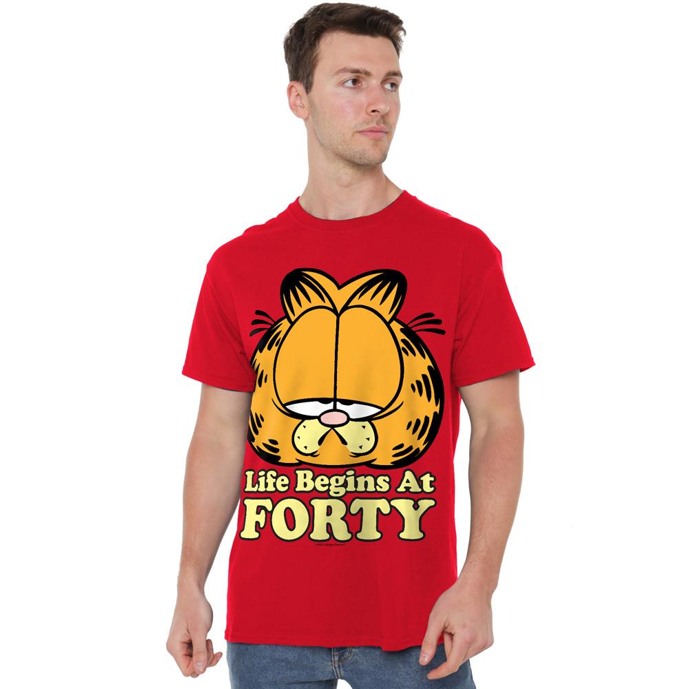Red - Lifestyle - Garfield Mens Life Begins At Forty T-Shirt