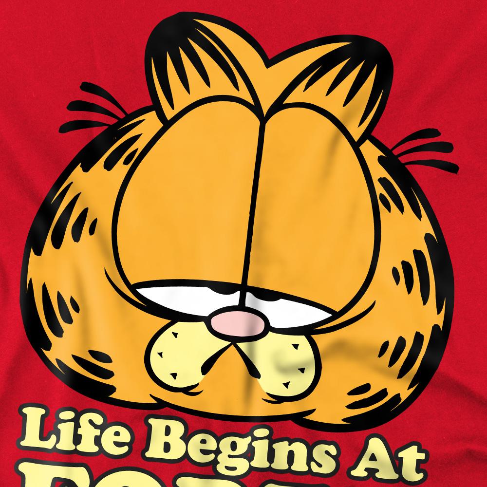 Red - Side - Garfield Mens Life Begins At Forty T-Shirt