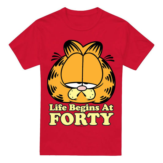 Red - Front - Garfield Mens Life Begins At Forty T-Shirt