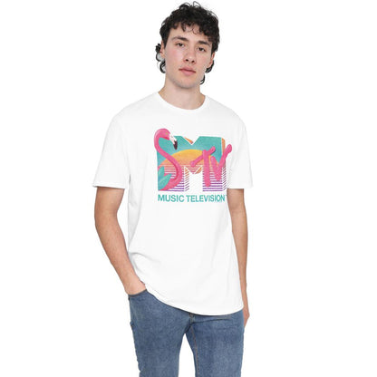 White - Side - MTV Mens Flamingo Logo T-Shirt
