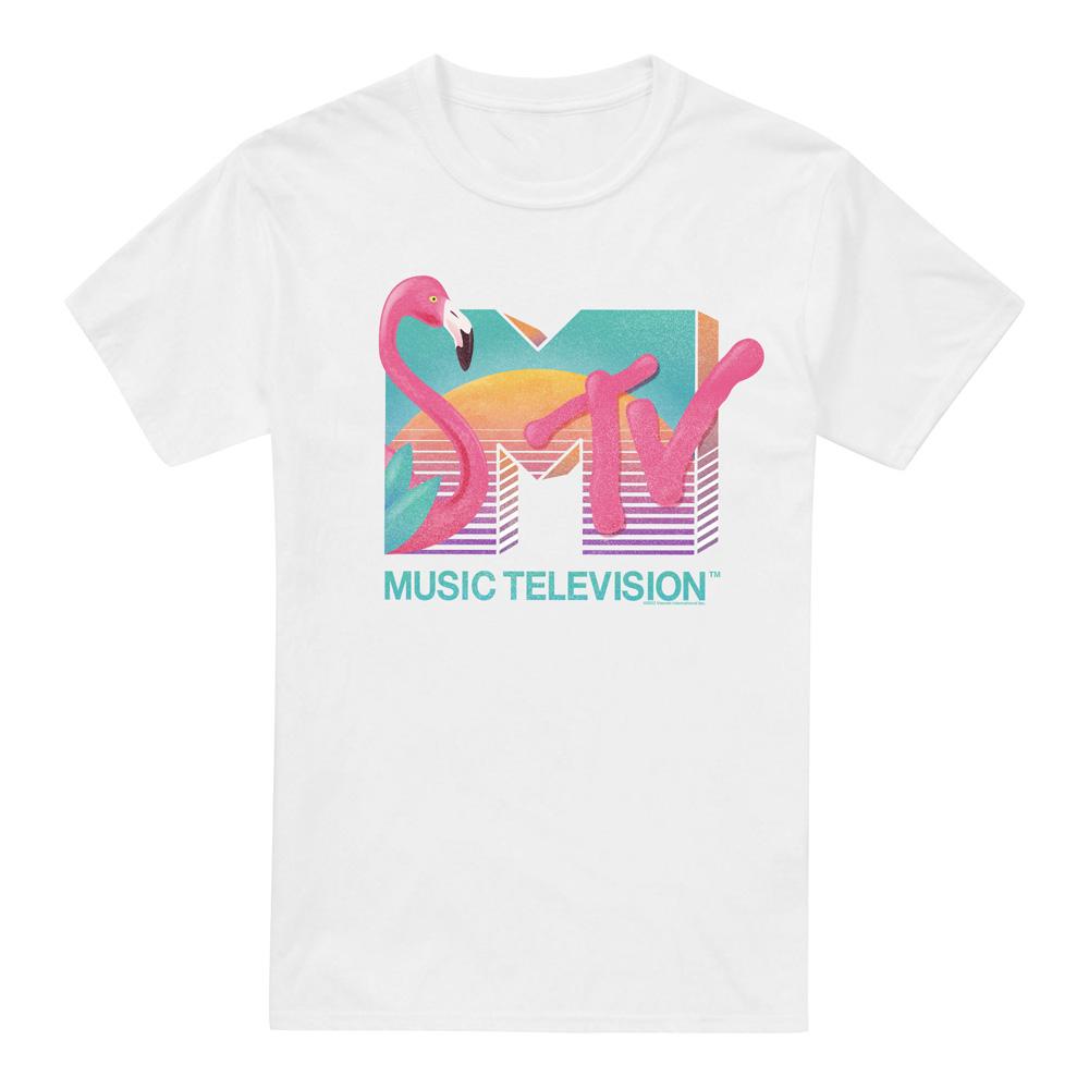 White - Front - MTV Mens Flamingo Logo T-Shirt