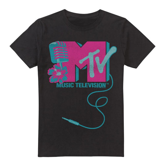 Black - Front - MTV Mens Microphone Logo T-Shirt