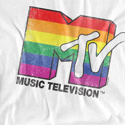 White - Side - MTV Mens Pride Rainbow Logo T-Shirt