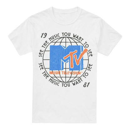White - Front - MTV Mens 1981 Globe T-Shirt