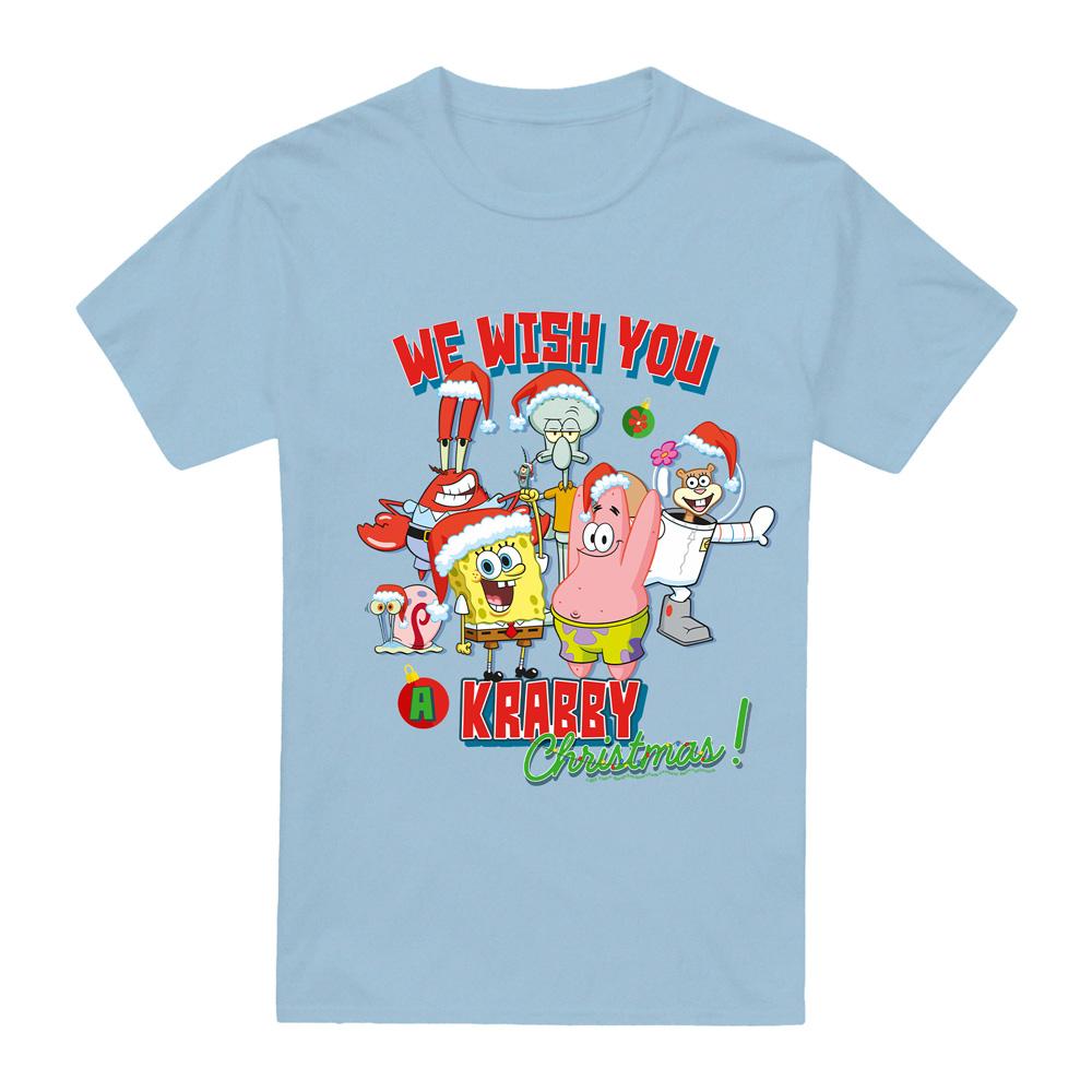 Light Blue - Front - SpongeBob SquarePants Mens We Wish You A Krabby Christmas! T-Shirt