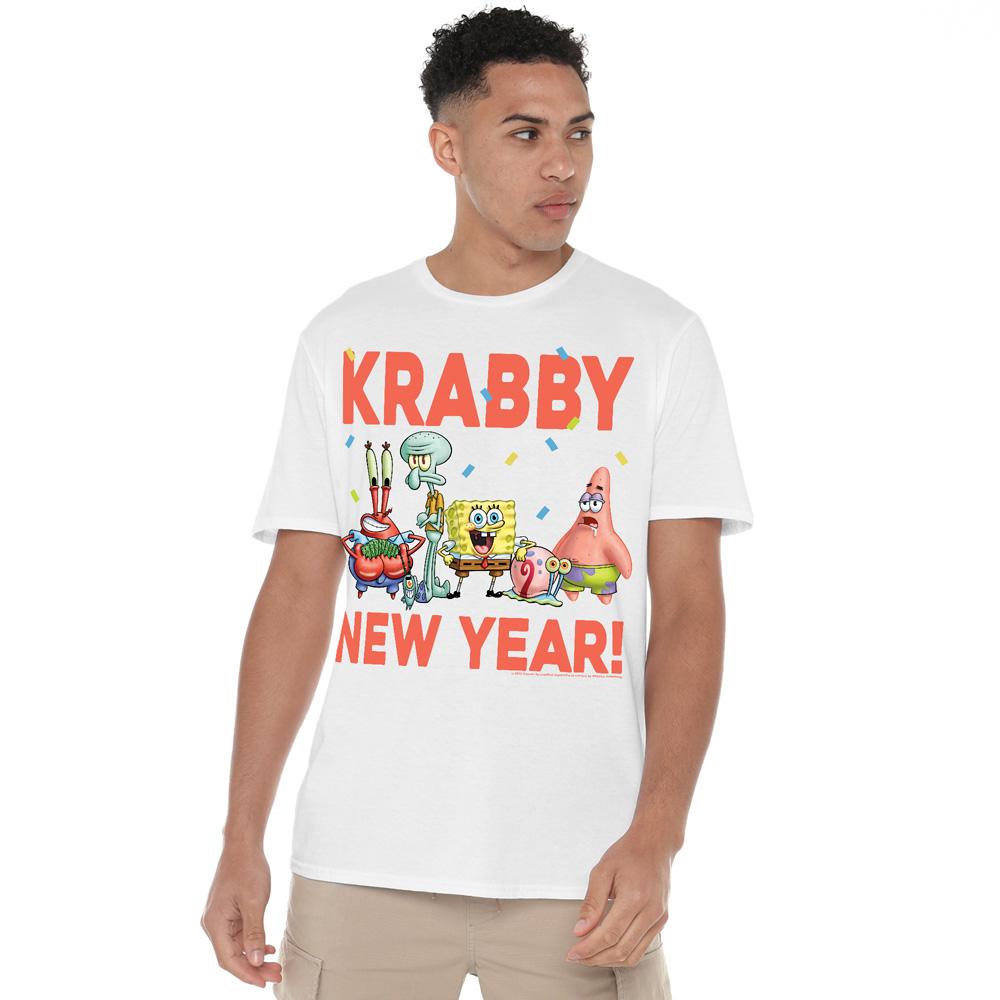 White - Lifestyle - SpongeBob SquarePants Mens Krabby New Year T-Shirt