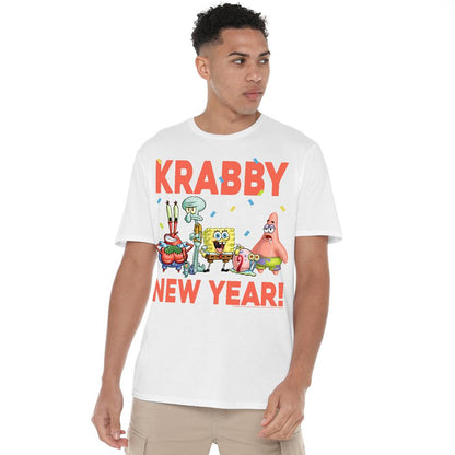 White - Lifestyle - SpongeBob SquarePants Mens Krabby New Year T-Shirt