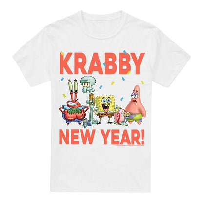 White - Front - SpongeBob SquarePants Mens Krabby New Year T-Shirt
