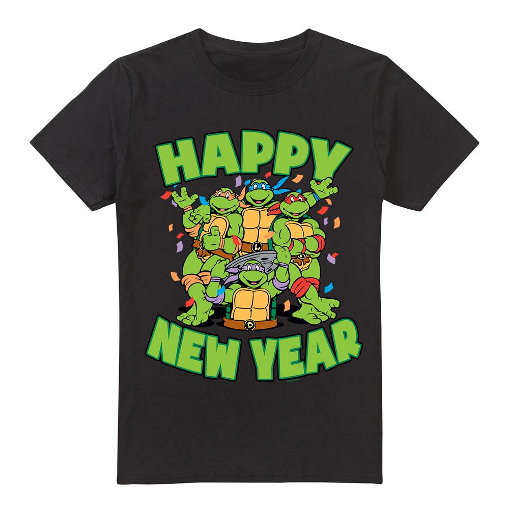 Black - Front - Teenage Mutant Ninja Turtles Mens Group New Year T-Shirt