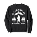 Black-Green-White - Front - Yellowstone National Park Womens-Ladies Bear Sweatshirt