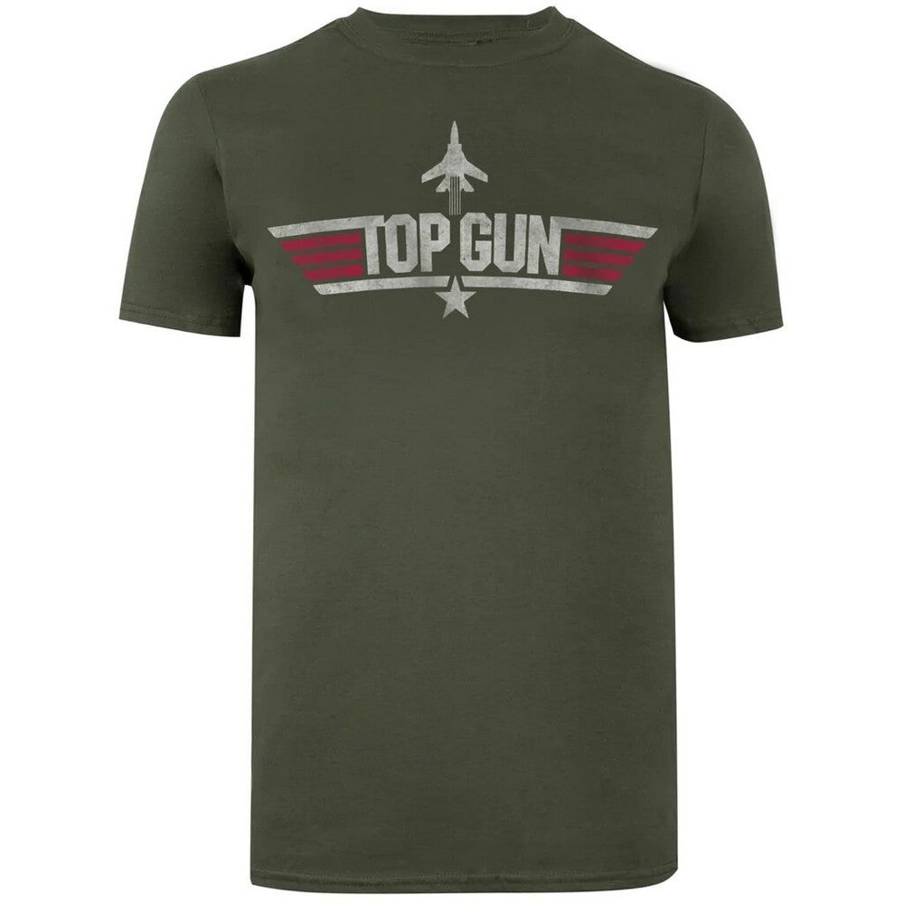 Military Green - Front - Top Gun Mens Logo Cotton T-Shirt