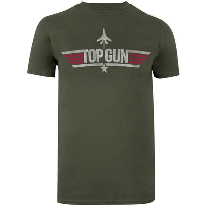 Military Green - Front - Top Gun Mens Logo Cotton T-Shirt
