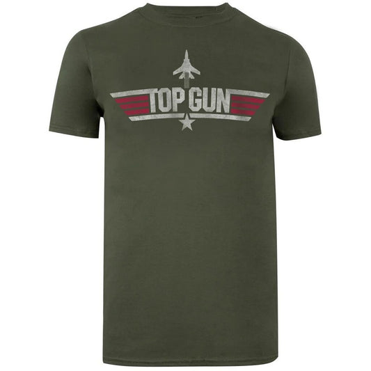Military Green - Front - Top Gun Mens Logo Cotton T-Shirt