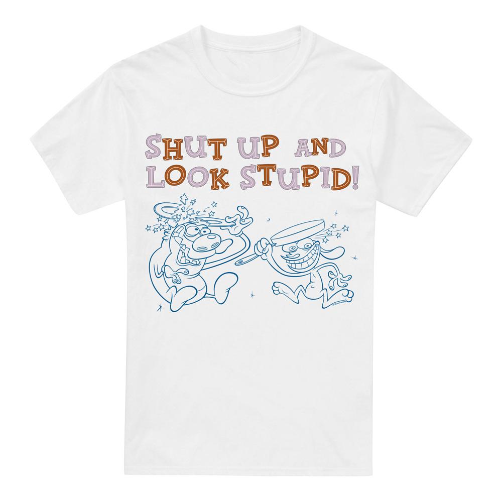 White - Front - Ren & Stimpy Mens Shut Up And Look Stupid! T-Shirt