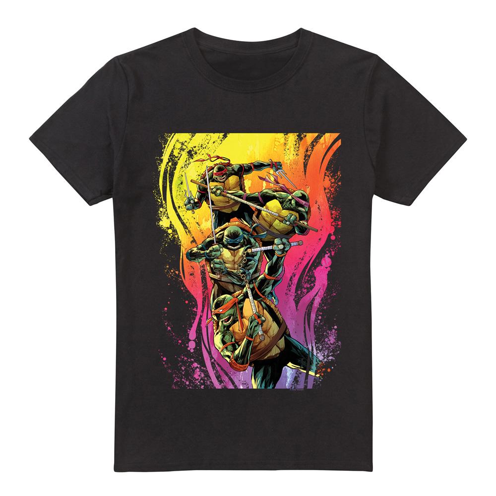 Black - Front - Teenage Mutant Ninja Turtles Mens Hot Rainbow Warriors T-Shirt