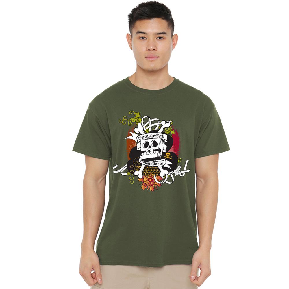 Military Green - Back - SpongeBob SquarePants Mens Rest In Peace T-Shirt