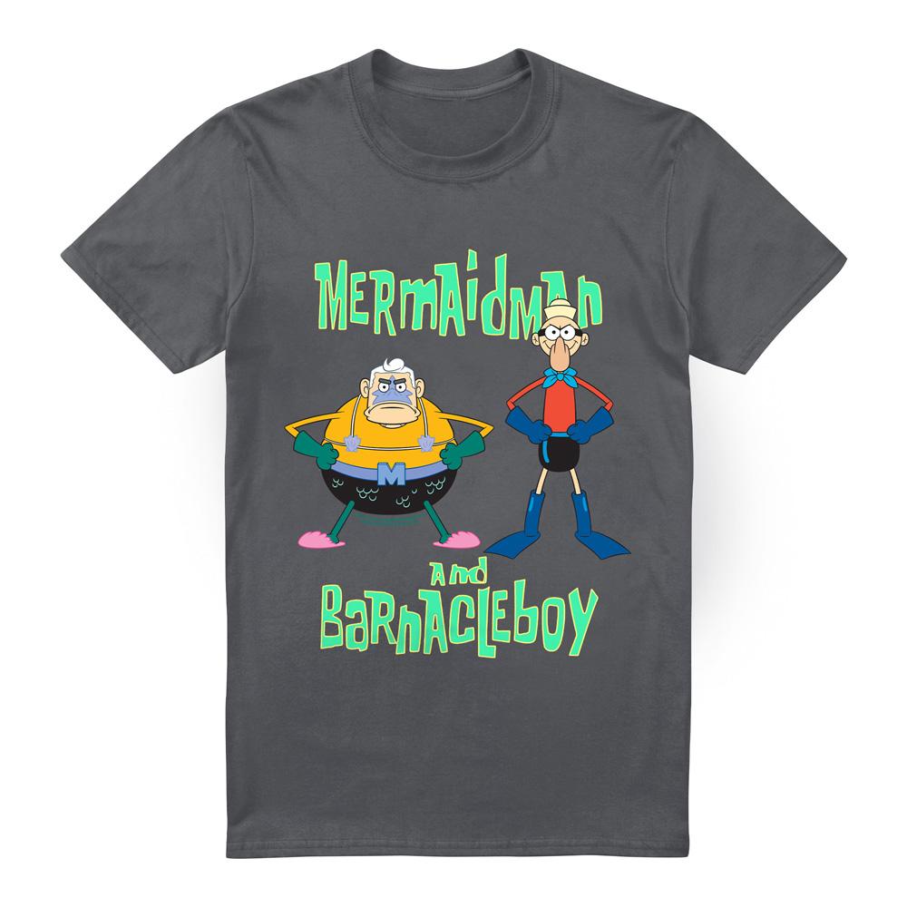 Charcoal - Front - SpongeBob SquarePants Mens Mermaid Man & Barnacle Boy T-Shirt