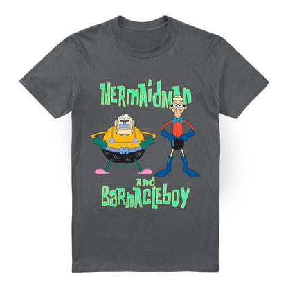 Charcoal - Front - SpongeBob SquarePants Mens Mermaid Man & Barnacle Boy T-Shirt