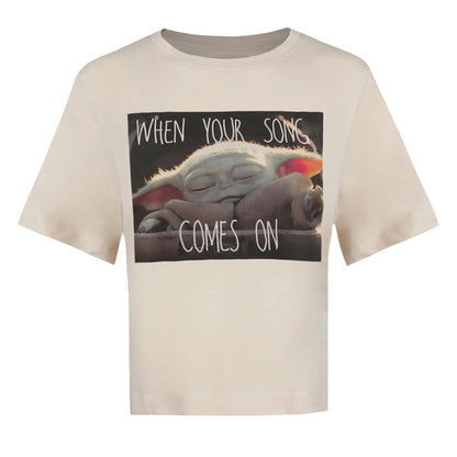 Nude-Grey-White - Front - Star Wars: The Mandalorian Womens-Ladies Song The Child Boxy Crop Top