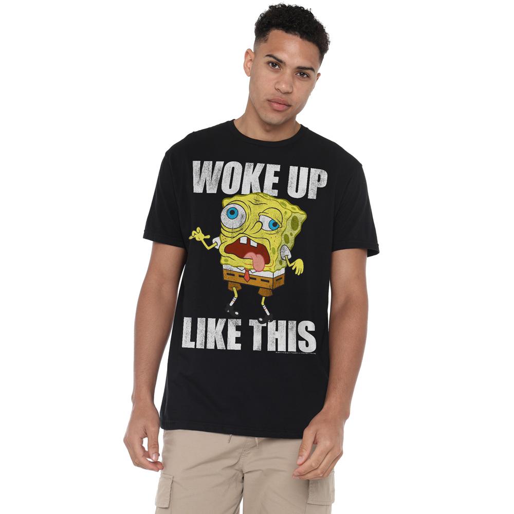 Black - Lifestyle - SpongeBob SquarePants Mens Woke Up Like This Meme T-Shirt