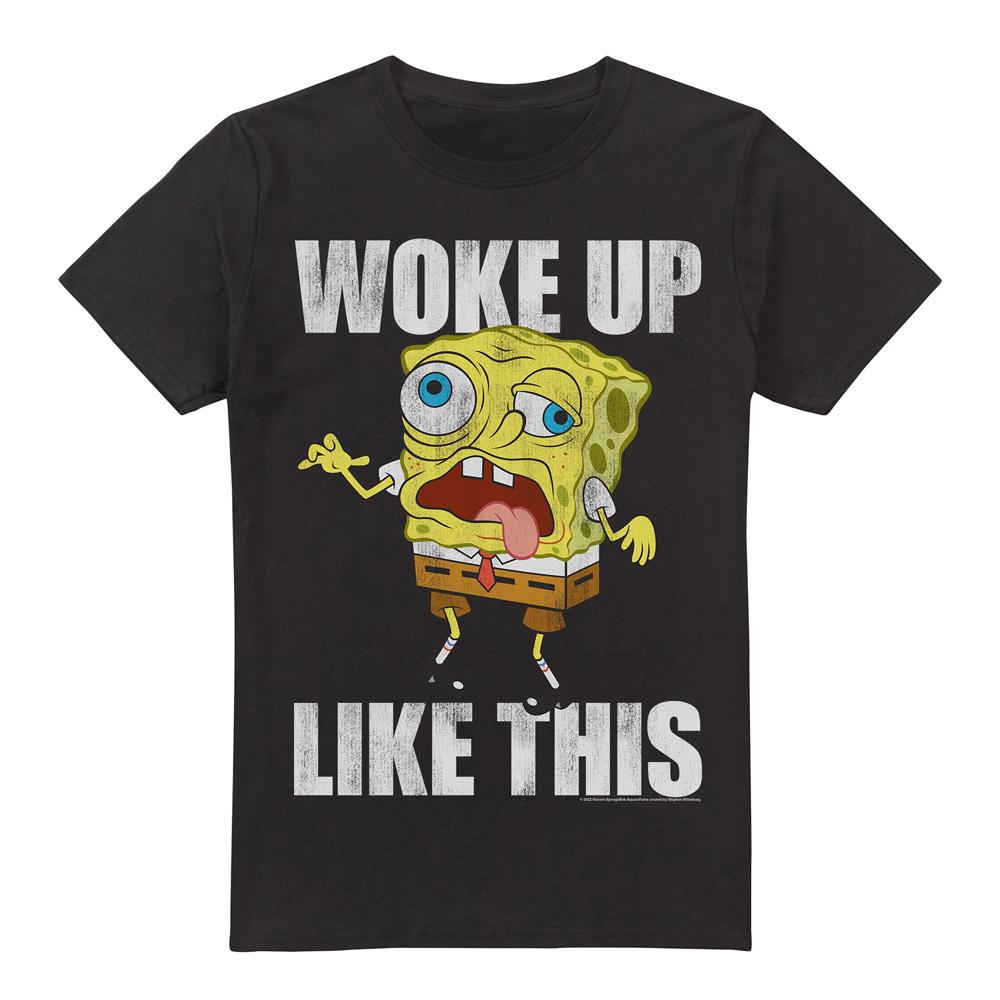 Black - Front - SpongeBob SquarePants Mens Woke Up Like This Meme T-Shirt